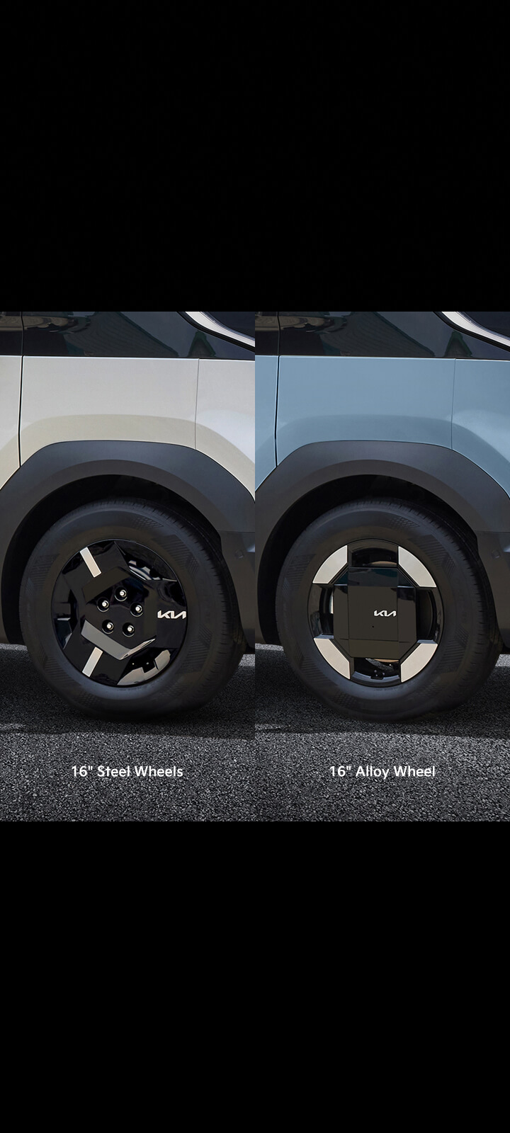 Seitenansicht des Kia PV5 Passenger mit sichtbarer Fege/Rad. 